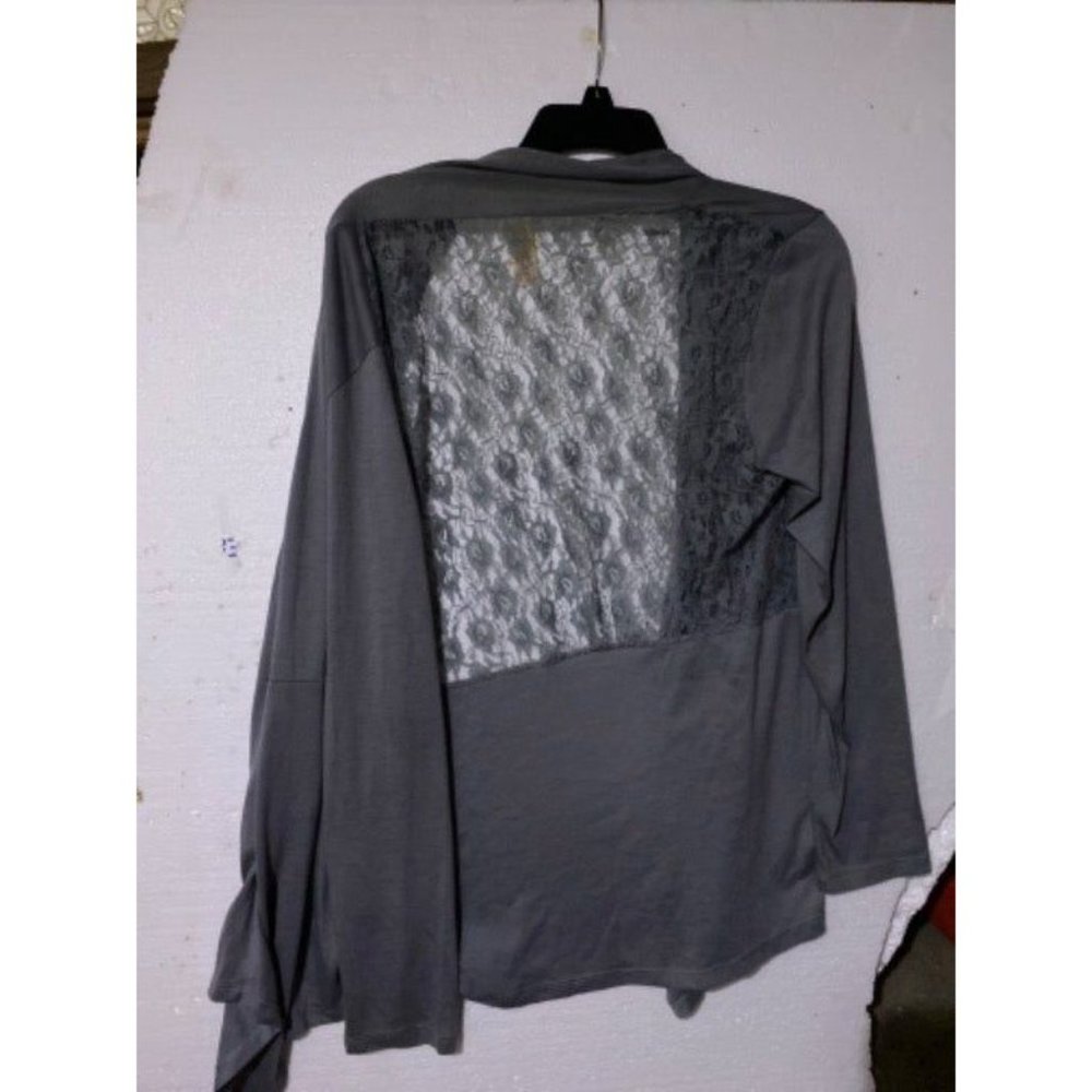 Cardigan No Boundaries waterfall open knit grey sweater size XL lace back - Picture 2 of 8